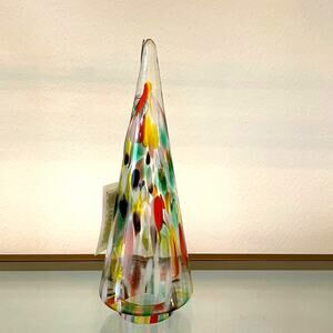 Art Glass CHRISTMAS TREE 10in Pop of Color Marbled Handmade in Poland NEW